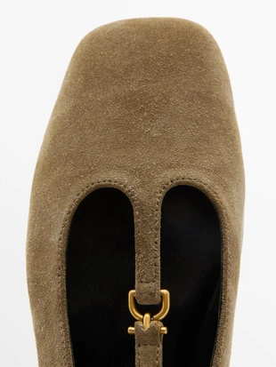 TAUPE|1553/750 - Massimo Dutti Туфли балерины из разделанной замши с ремешком на подъеме