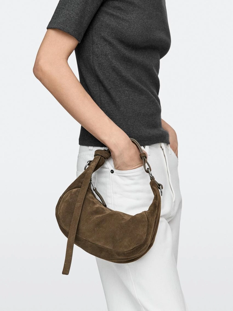 Сумка из разделенной кожи с металлической пряжкой