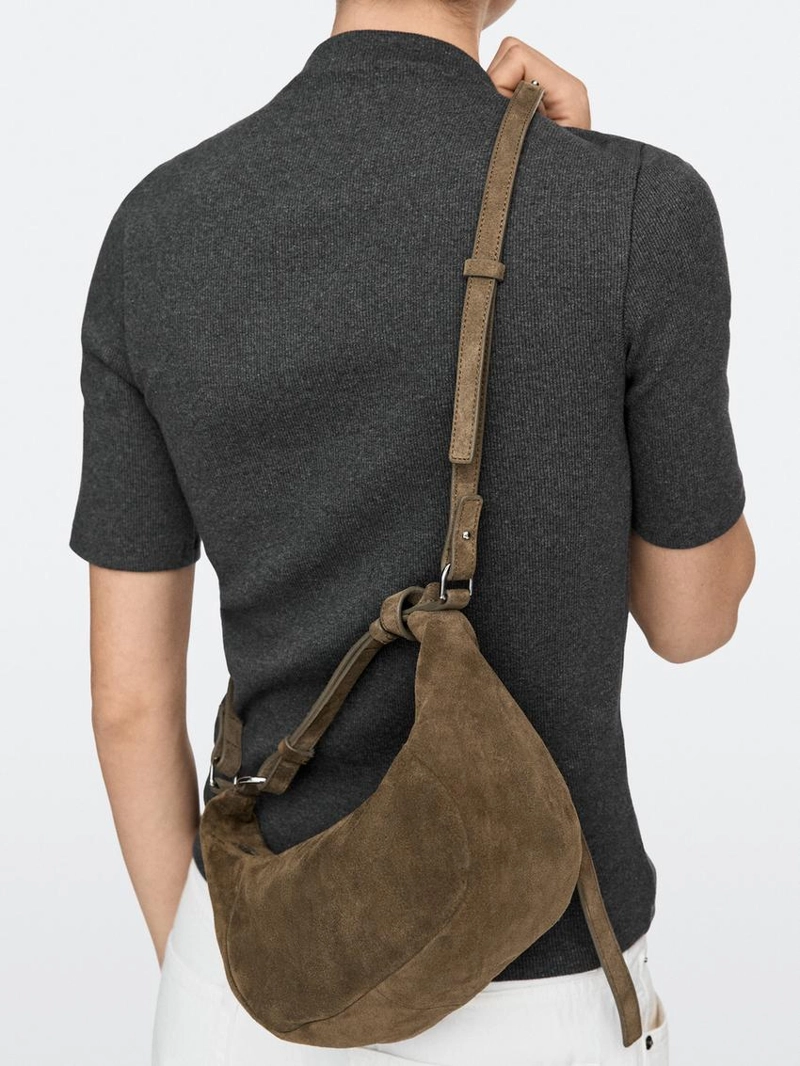 Сумка из разделенной кожи с металлической пряжкой