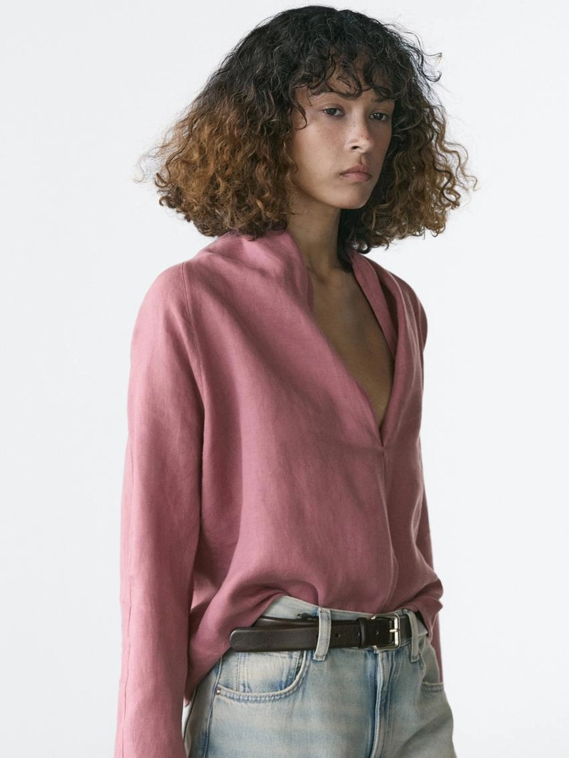 Блузка с драпировкой из льна