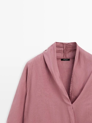 Блузка с драпировкой из льна- Заказать в России