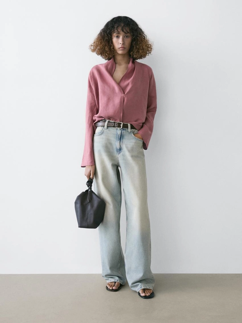 Блузка с драпировкой из льна