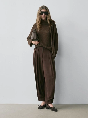 BROWN|5085/772 - Massimo Dutti Брюки-саруэль с защипами