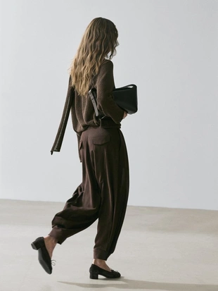 Брюки-саруэль с защипами- Заказать в России