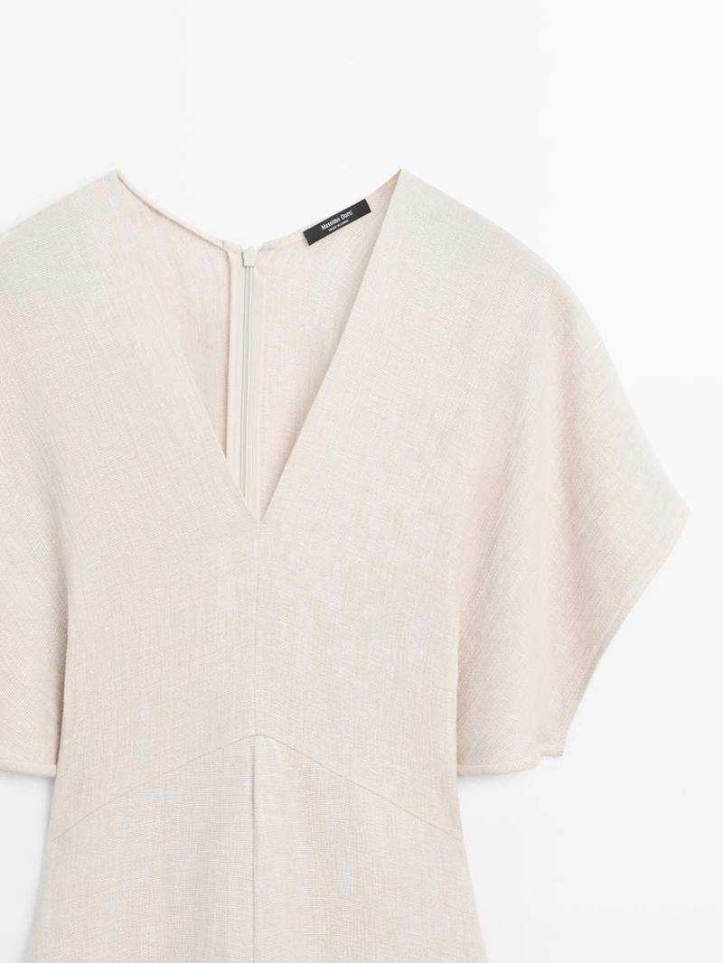 Платье миди из льна с короткими рукавами и легкими подкладками