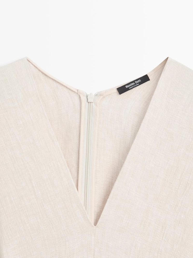 Платье миди из льна с короткими рукавами и легкими подкладками