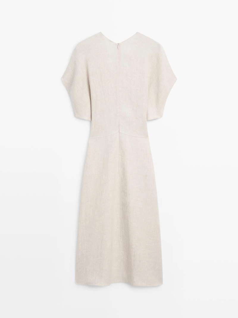 Платье миди из льна с короткими рукавами и легкими подкладками