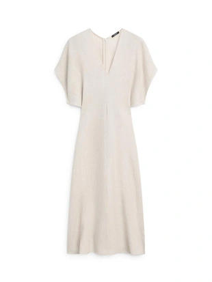 Платье миди из льна с короткими рукавами и легкими подкладками- Заказать в России