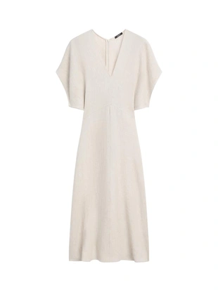 Платье миди из льна с короткими рукавами и легкими подкладками- Заказать в России