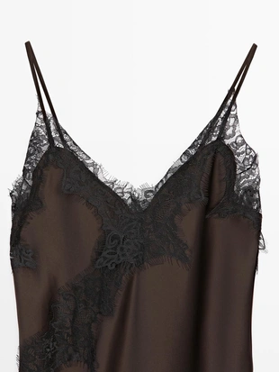 Chocolate | 6641/508/717 - Massimo Dutti Платье-майка с кружевными деталями