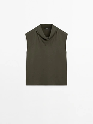 Рубашка с драпировкой на воротнике- Заказать в России