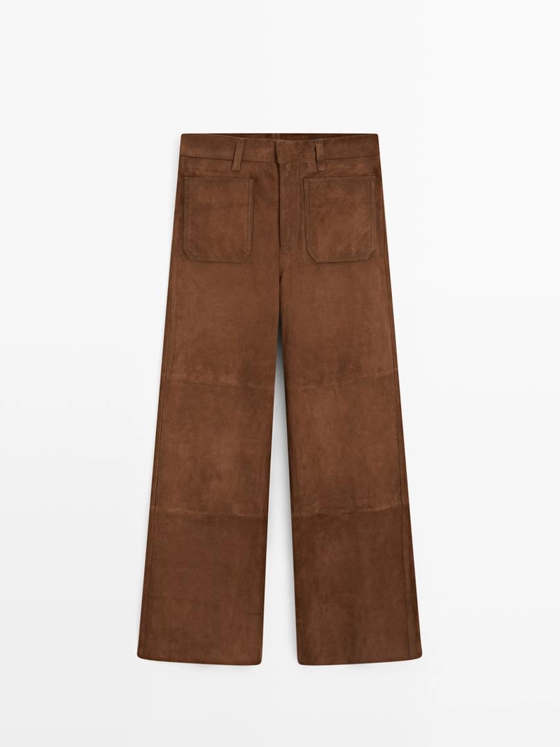 Замшевые широкие брюки с карманами