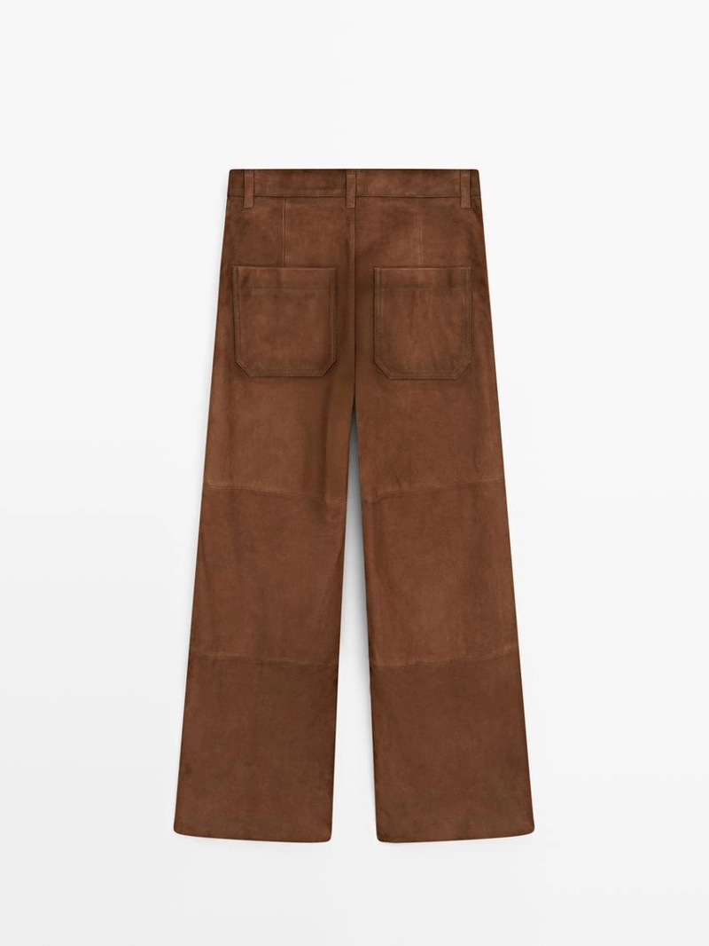 Замшевые широкие брюки с карманами