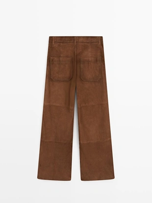 BROWN|5356/676 - Massimo Dutti Замшевые широкие брюки с карманами