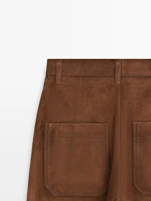 Замшевые широкие брюки с карманами- Заказать в России