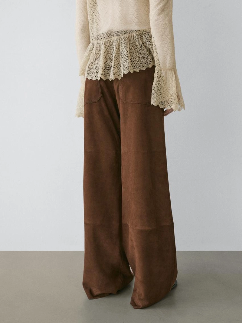 Замшевые широкие брюки с карманами