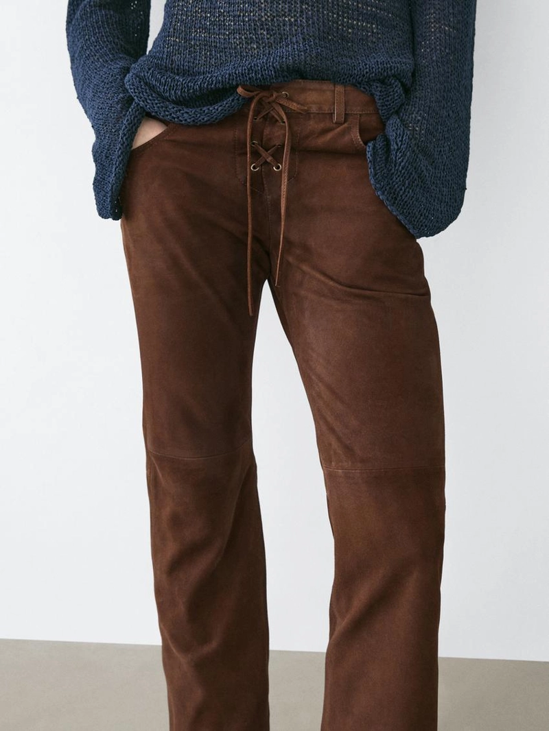 Замшевые кожаные брюки с шнуровкой