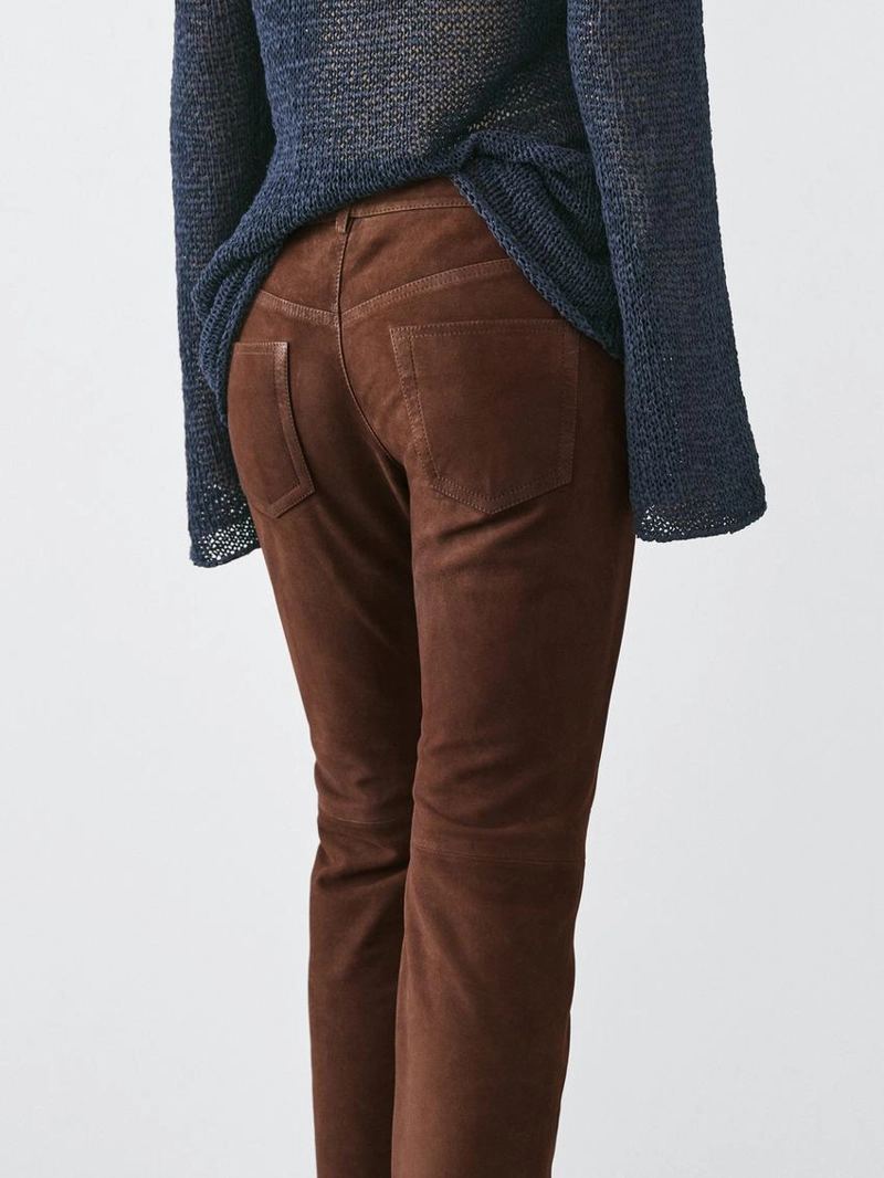 Замшевые кожаные брюки с шнуровкой