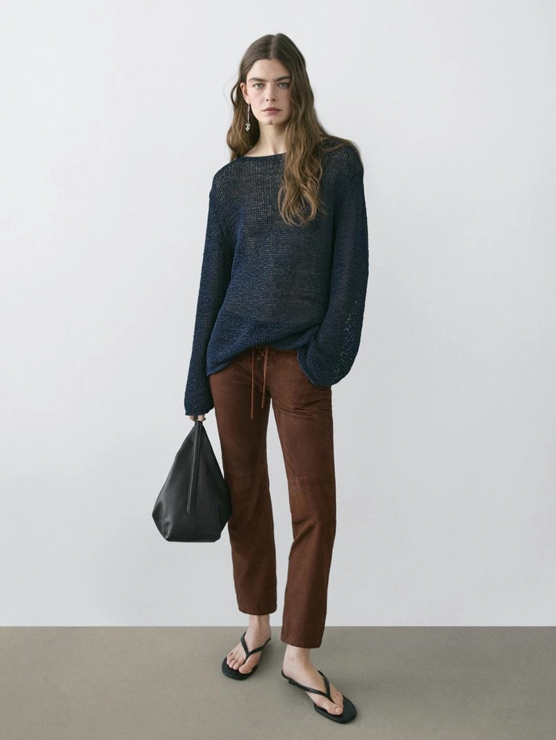 Замшевые кожаные брюки с шнуровкой