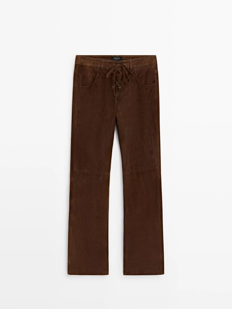 Замшевые кожаные брюки с шнуровкой