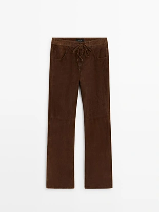 Замшевые кожаные брюки с шнуровкой- Заказать в России