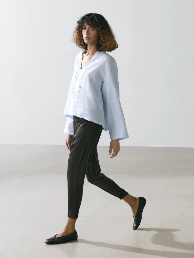 Рубашка с длинным рукавом из 100% льна