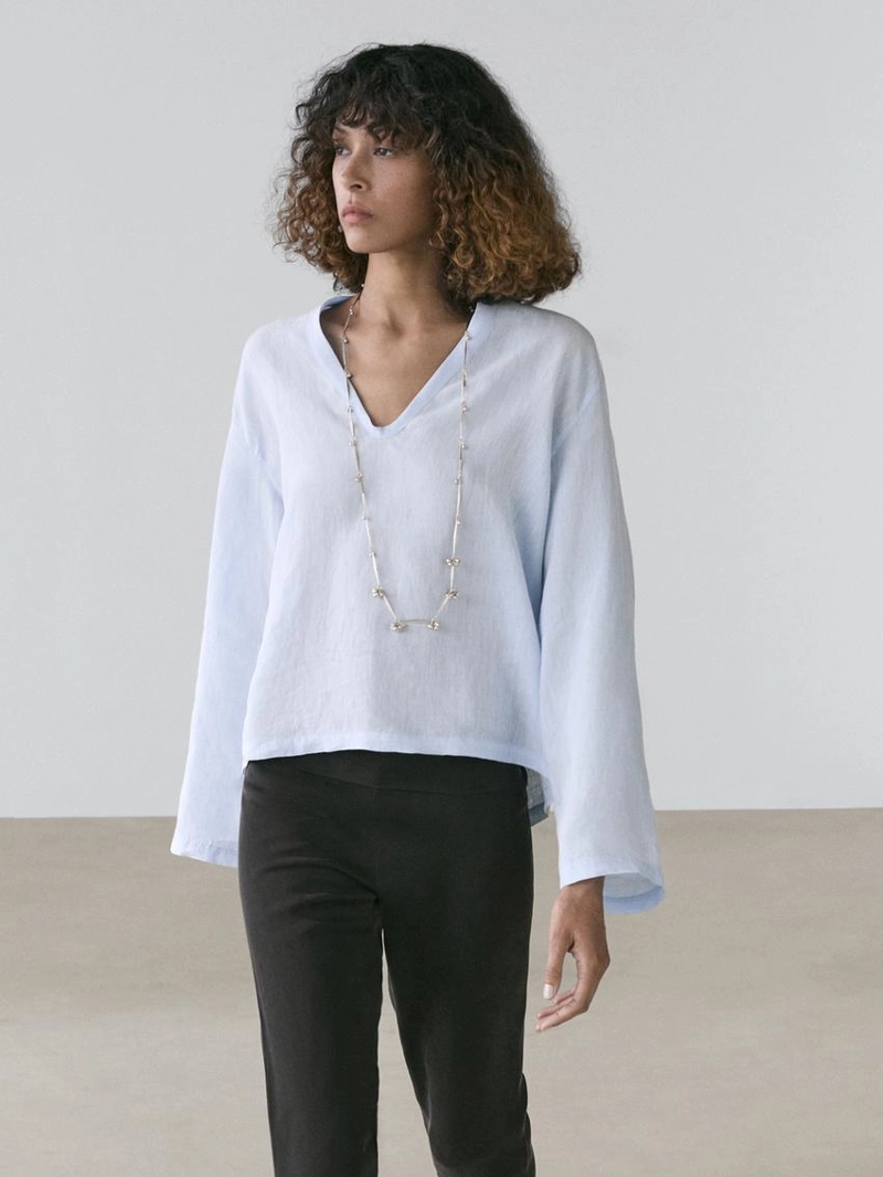 Рубашка с длинным рукавом из 100% льна