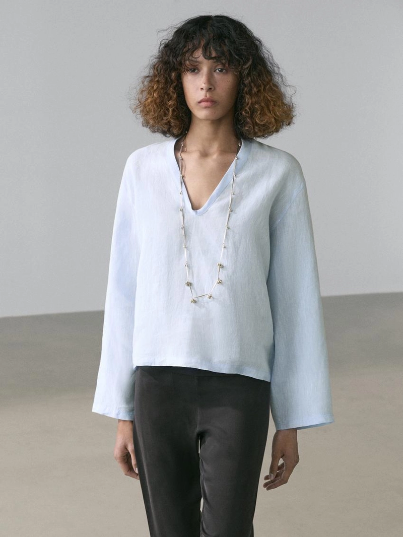 Рубашка с длинным рукавом из 100% льна