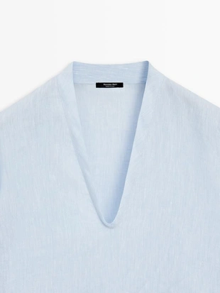 Рубашка с длинным рукавом из 100% льна- Заказать в России