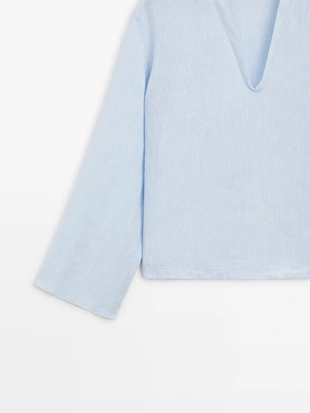 Рубашка с длинным рукавом из 100% льна- Заказать в России