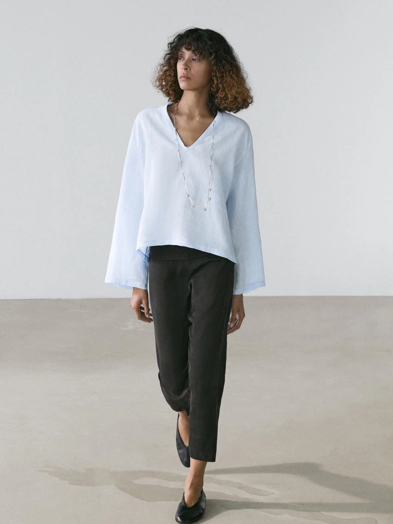 Рубашка с длинным рукавом из 100% льна