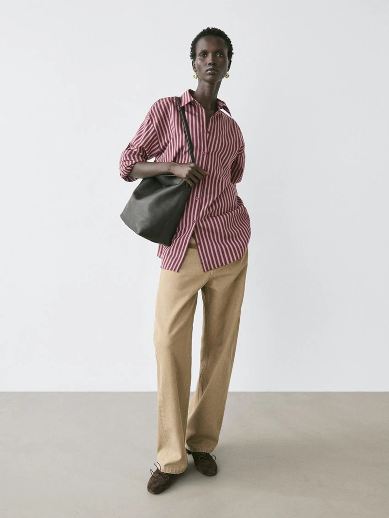 Рубашка из текстиля с полосатыми деталями