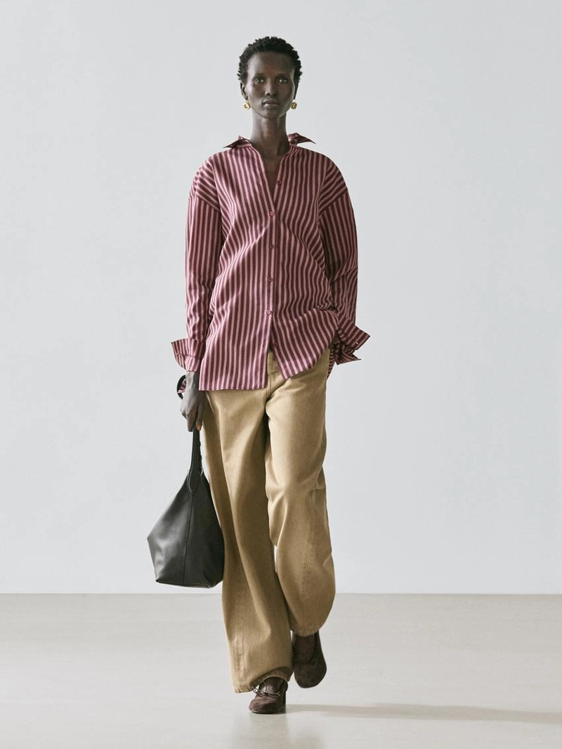 Рубашка из текстиля с полосатыми деталями