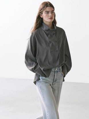 Рубашка в полоску с воротником- Заказать в России