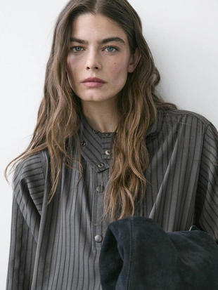 Рубашка в полоску с воротником- Заказать в России