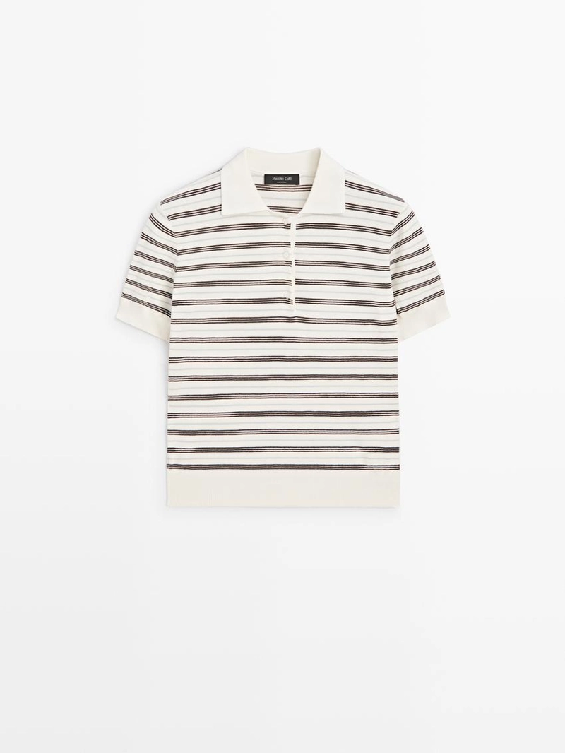 Поло с короткими рукавами из вязаного трикотажа в полоску