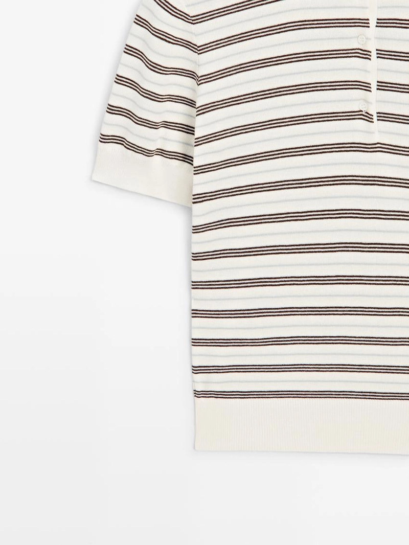 Поло с короткими рукавами из вязаного трикотажа в полоску