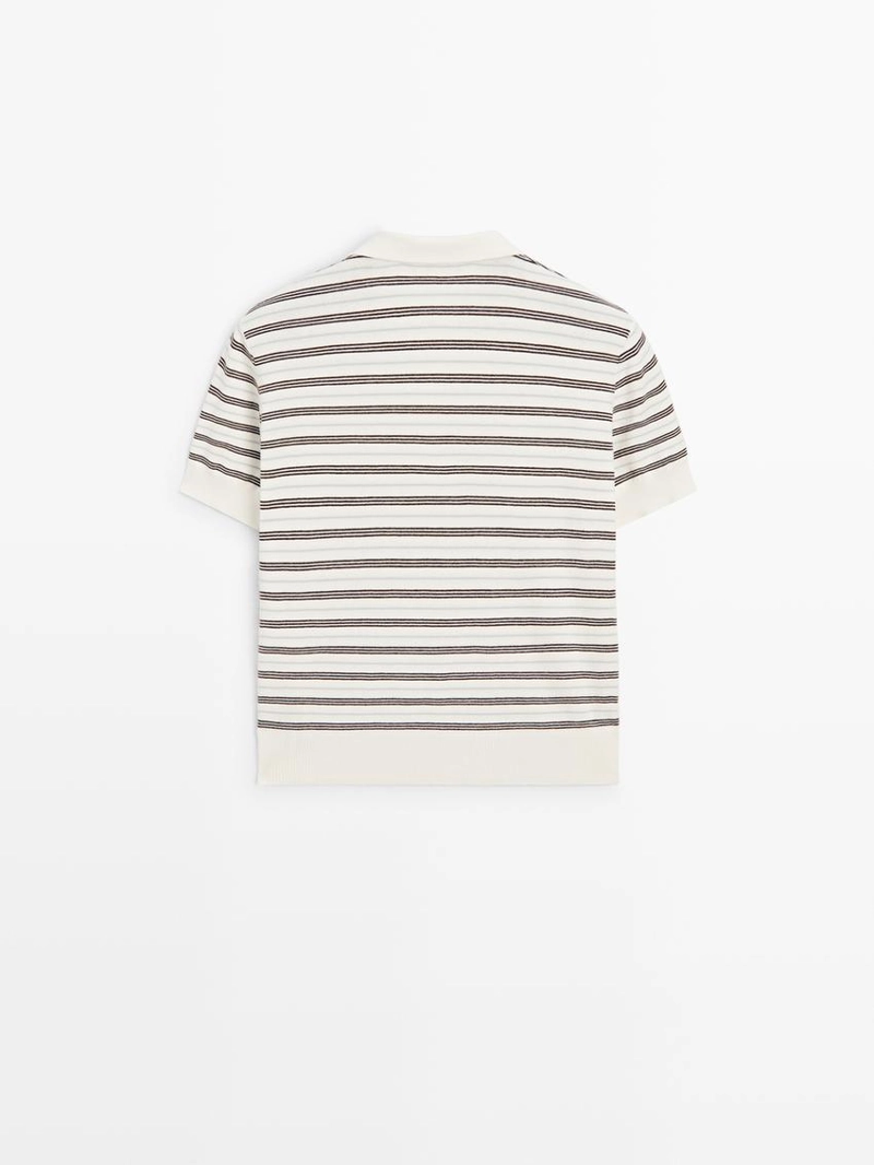 Поло с короткими рукавами из вязаного трикотажа в полоску