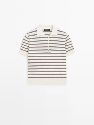 Купить Massimo Dutti Поло с короткими рукавами из вязаного трикотажа в полоску