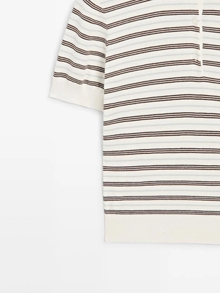 Поло с короткими рукавами из вязаного трикотажа в полоску- Заказать в России