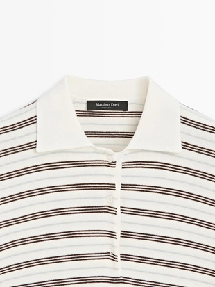 Поло с короткими рукавами из вязаного трикотажа в полоску- Заказать в России