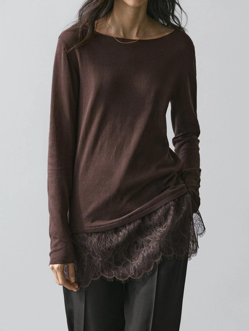 Футболка с длинным рукавом и кружевными деталями