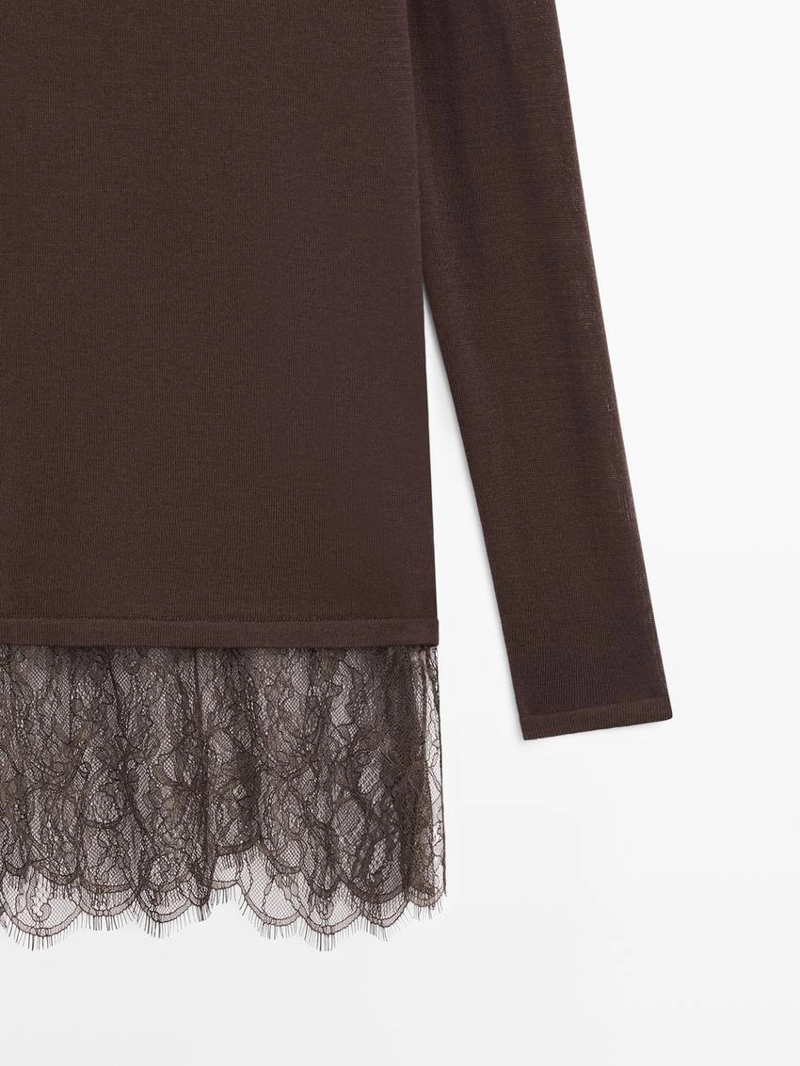 Футболка с длинным рукавом и кружевными деталями