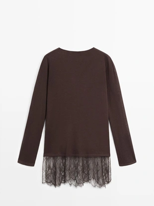 Футболка с длинным рукавом и кружевными деталями- Заказать в России