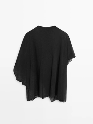 Футболка с перекрестным воротником из льняно-хлопковой ткани- Заказать в России