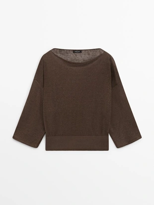 Футболка из льна с лодочным вырезом- Заказать в России