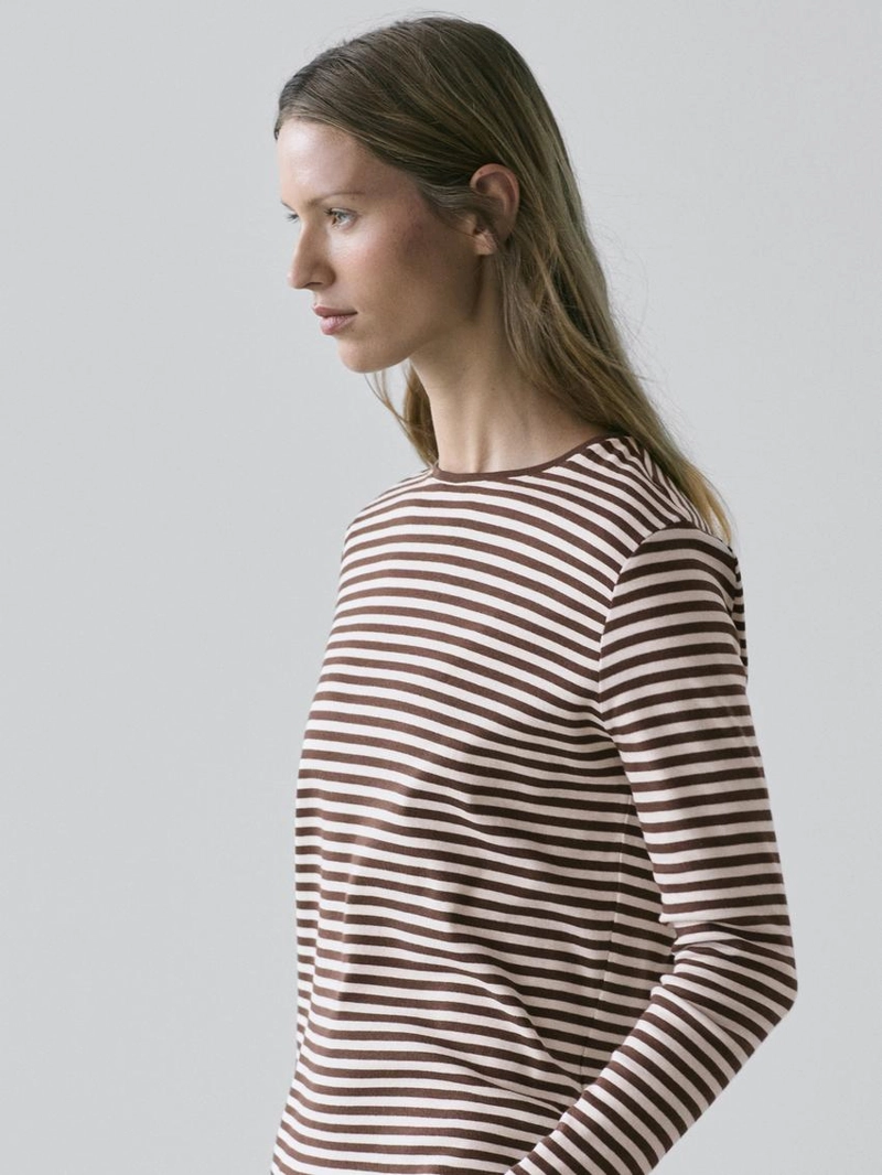 Футболка с длинным рукавом в полоску с контрастной отделкой