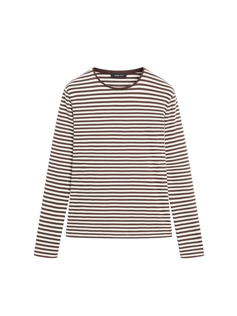 Футболка с длинным рукавом в полоску с контрастной отделкой