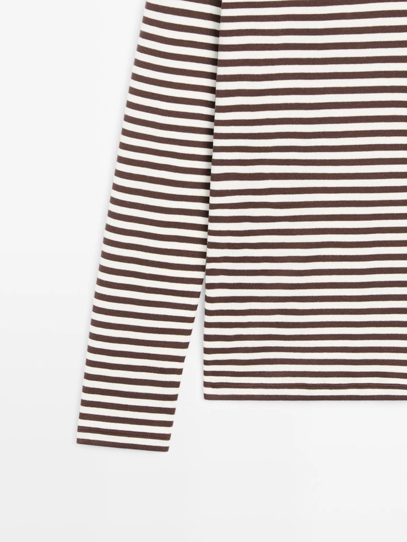 Футболка с длинным рукавом в полоску с контрастной отделкой