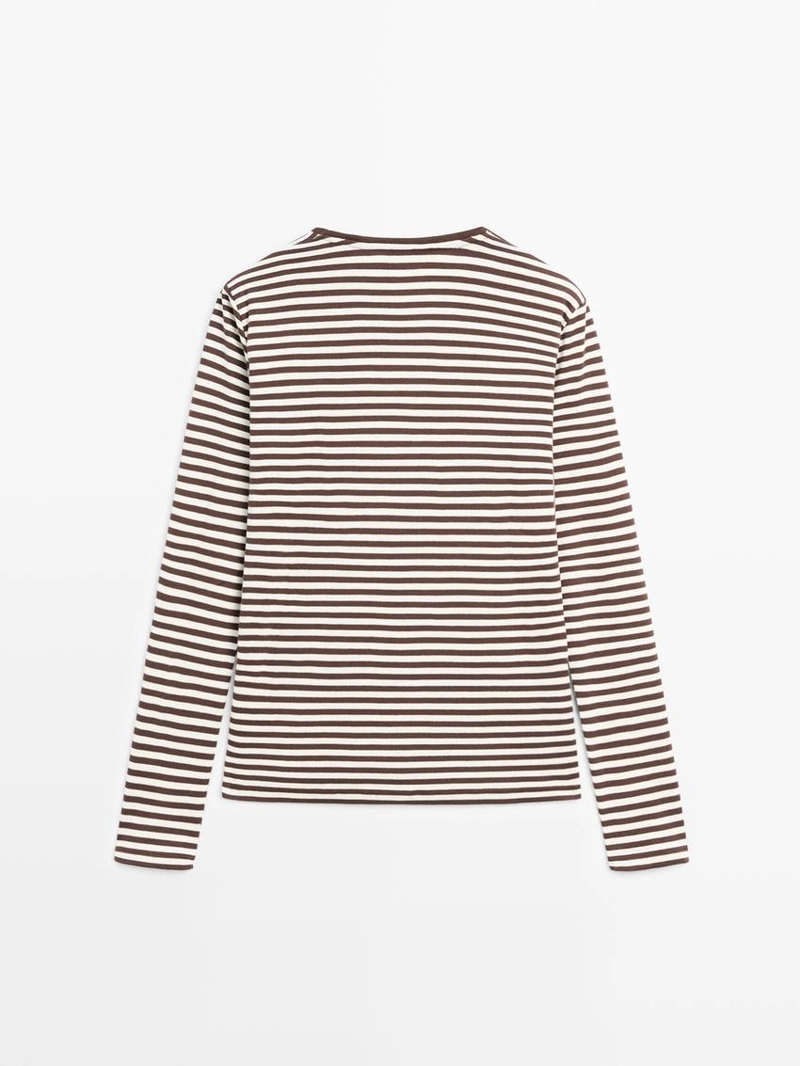 Футболка с длинным рукавом в полоску с контрастной отделкой